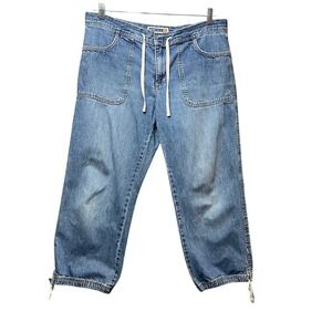 Vintage‎ 90s Old Navy Blue Jeans Cropped Capri Drawstring Waist Pockets Size 12